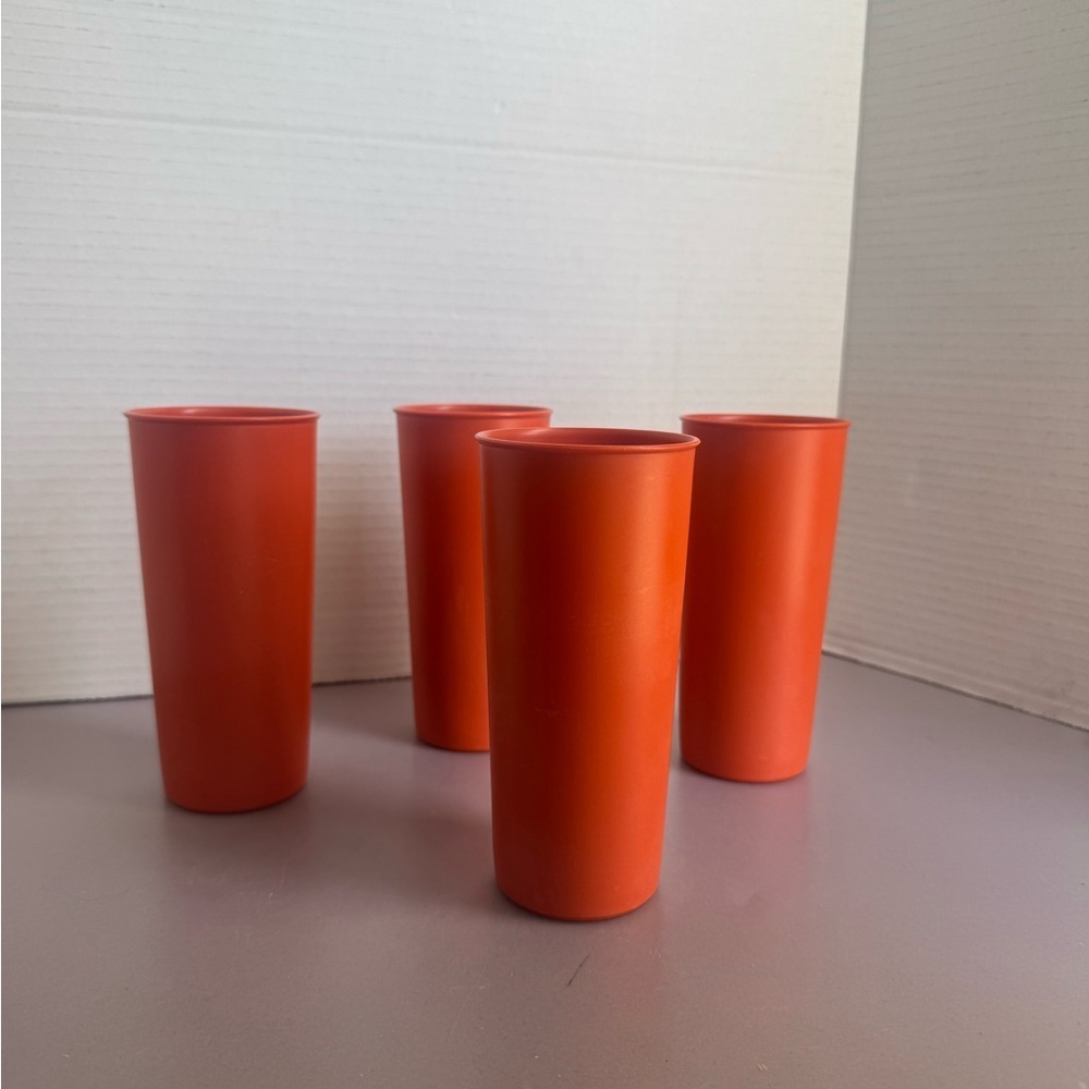 Vintage Tupperware Orange Tall Tumbler Set of 4